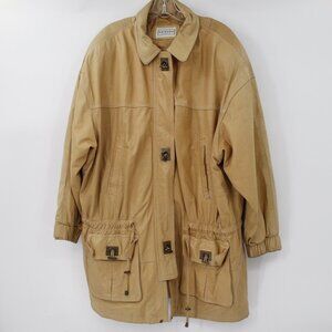 Vintage Arizona Jean Company Coat Womens 1X Tan Leather Full Zip Pockets western